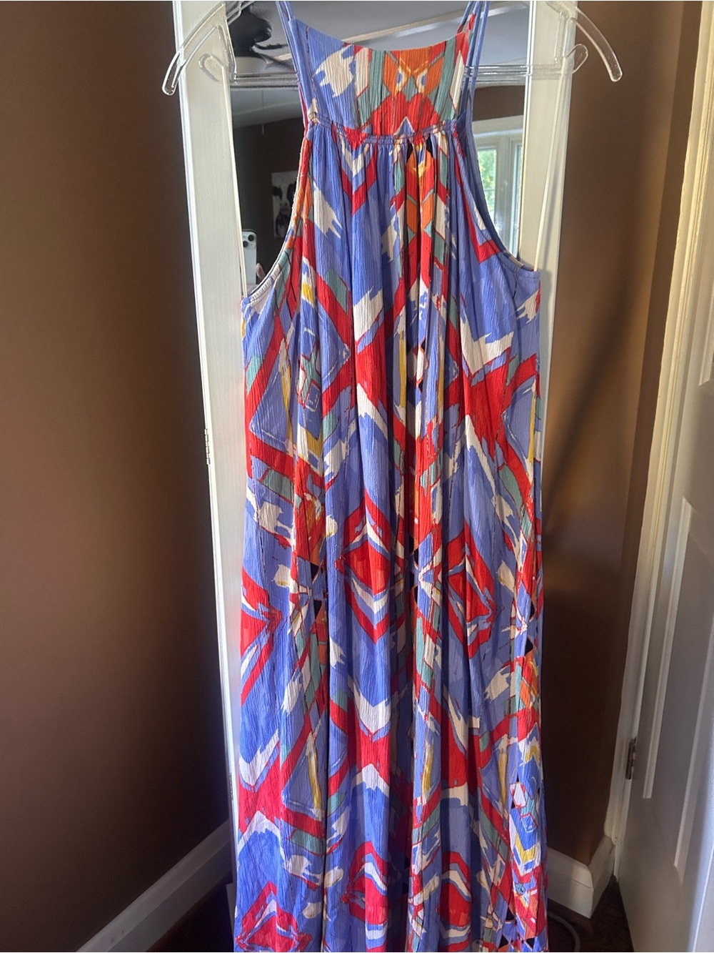 C&C California Blue Red Geometric Maxi Dress, Excellent condition, M